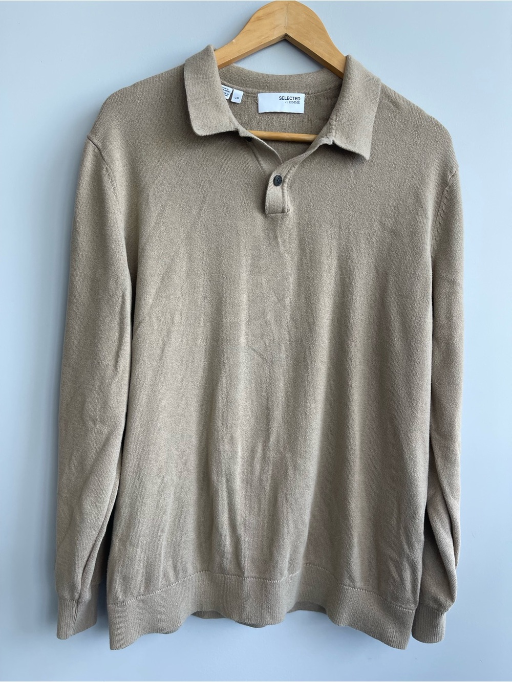 Selected Homme Men's Long-Sleeve Polo in Tan